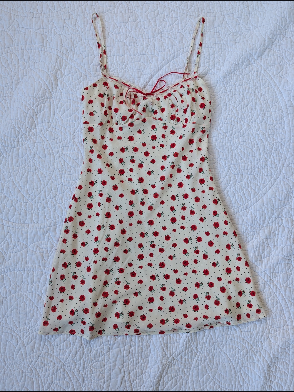 Beverly And Beck Cream Mini Dress with Red Floral Print